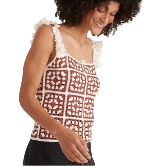 *NWOT Marine Layer Brown Cream Archive Cora Ruffle Crochet Tank Top – Sz S - Picture 3 of 13